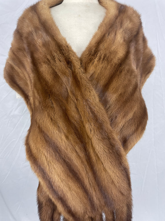 Stranded Natural Wild Mink Stole With Tail Fringes